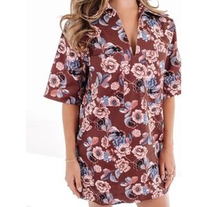Olivaceous Floral Dress Small Brown Tunic Western Vintage Look
